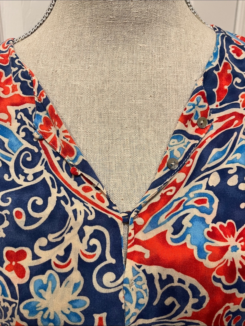 Zara Navy, Red & Light Blue Floral Paisley Blouse - Picture 2 of 5